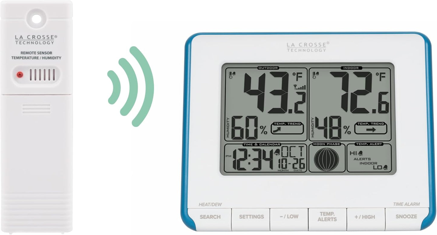 La Crosse Technology 308-1711BL Wireless Weather Station with Heat Index and Dew Point,Teal Blue/White