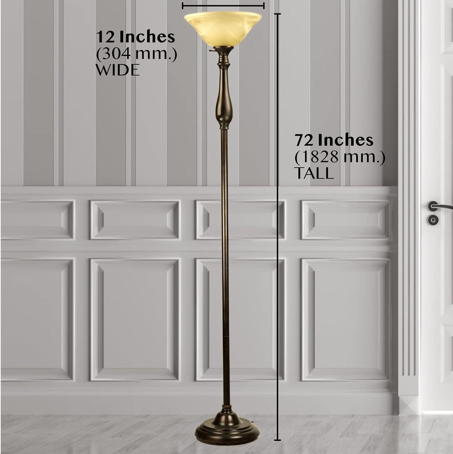 LIGHTACCENTS Royal Bronze Torchiere with Amber Alabaster Shade – Standing Light for Bedroom, Living Room, Office, Reading Corner – Floor Lamp for Home Décor, Ambient Uplight Accent
