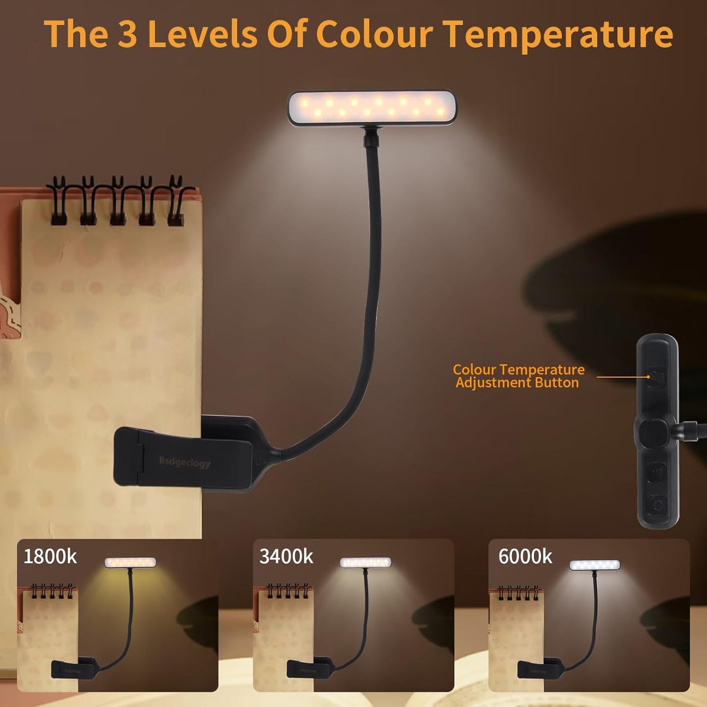 24 Led Rechargeable Book Light for Reading in Bed-Eye Caring 3 Color Temperatures,80 Hrs Runtime Lightweight Clip-On Lamp, Perfect for Kids, Book Lovers, and Student Gifts(Black, Rotating)