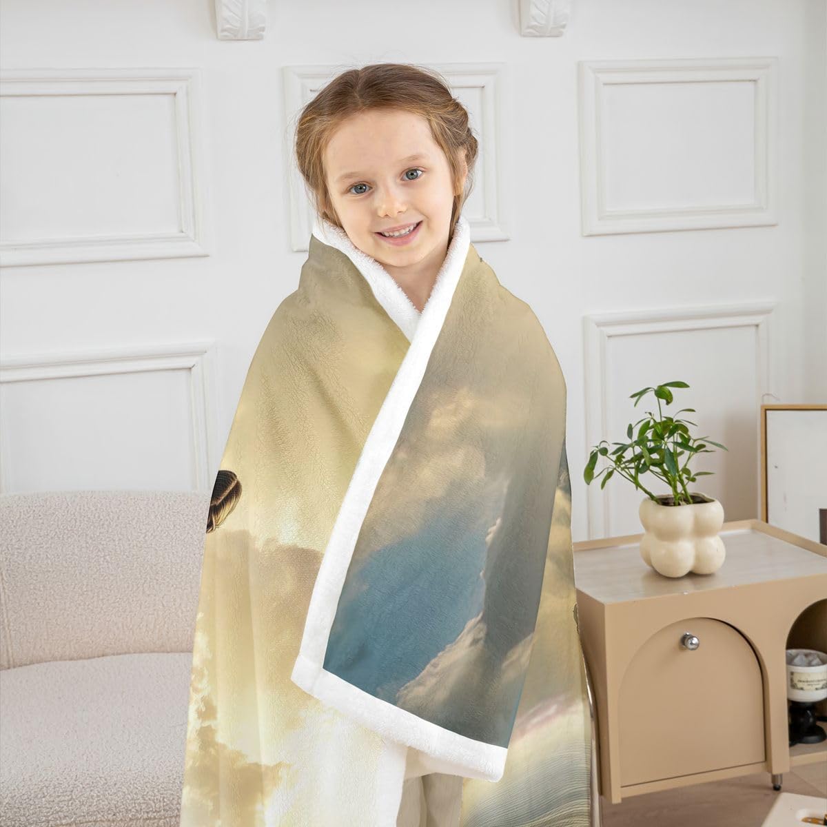 Manfei God Walking on Water Kids Throw Blanket,Western Faith Bible Verse Bed Blanket,Spiritual Modern Artwork Girls Boys Sofa Decor,Yellow Gray Fuzzy Blanket,40 x 50 Inches