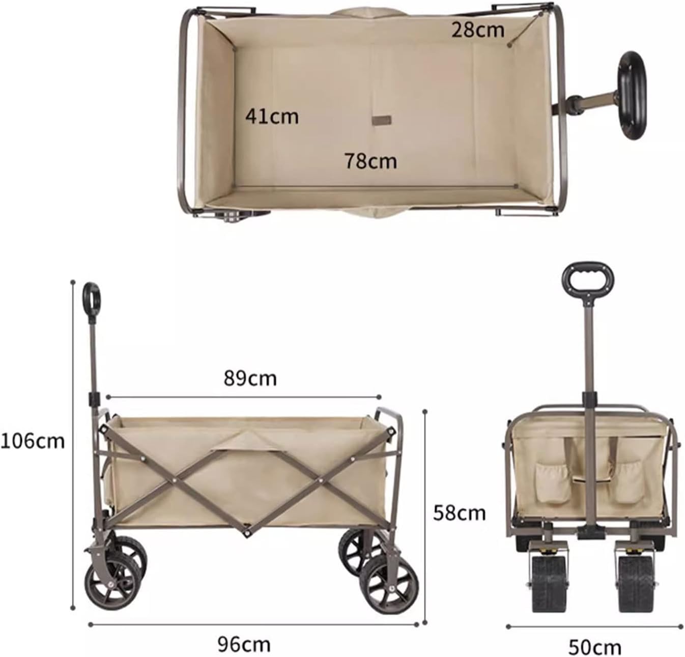 Portable Camping Cart,Camping Trolley Garden Wagon with Brake Big Wheels Beach Cart Max Capacity 120kg Folding Cart Trolley for Festival Shopping Camping