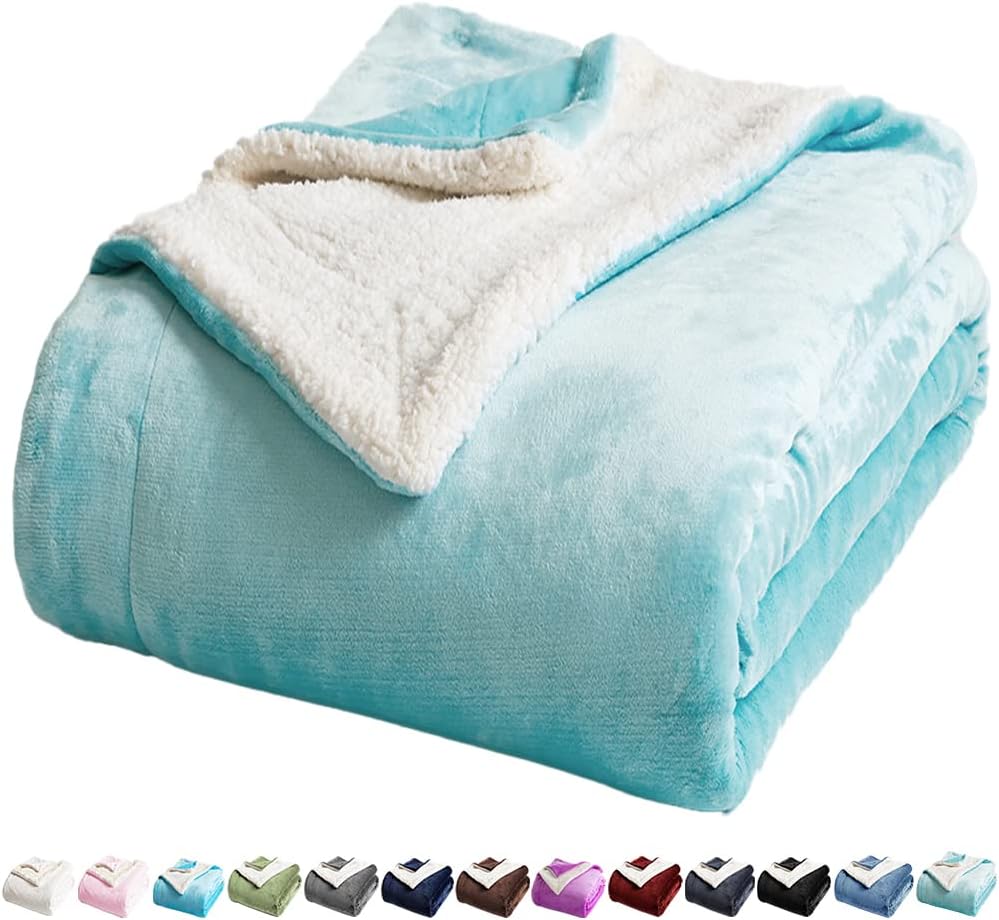 LBRO2M Sherpa Fleece Bed Blanket King Size,Super Soft Fuzzy Plush Warm Cozy Fluffy Microfiber Couch Throw Velvet Double Reversible Luxurious Blankets (Turquoise, King(90x104 Inches))