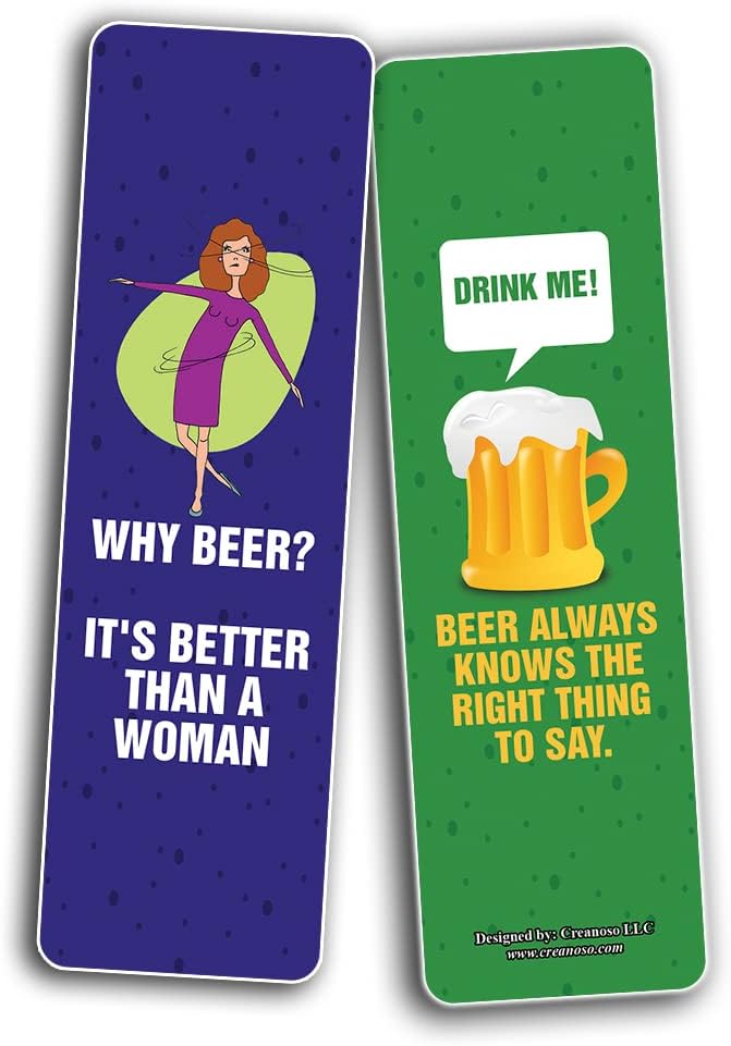 Creanoso Funny Beer Friends Bookmarks (2-Sets X 6 Cards) – Daily Inspirational Card Set – Interesting Book Page Clippers – Great Gifts for Adults and Professionals