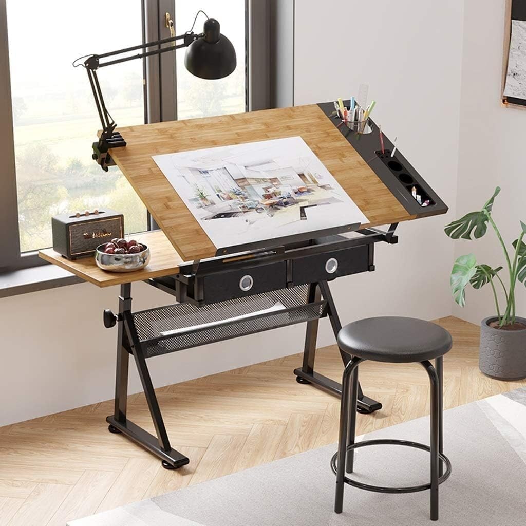Drawing Tilting Tablet,Height Adjustable Drawing Desk, Tiltable Craft Table with Storage, Maple Panel Art Desk, for Home Office Drafting Table