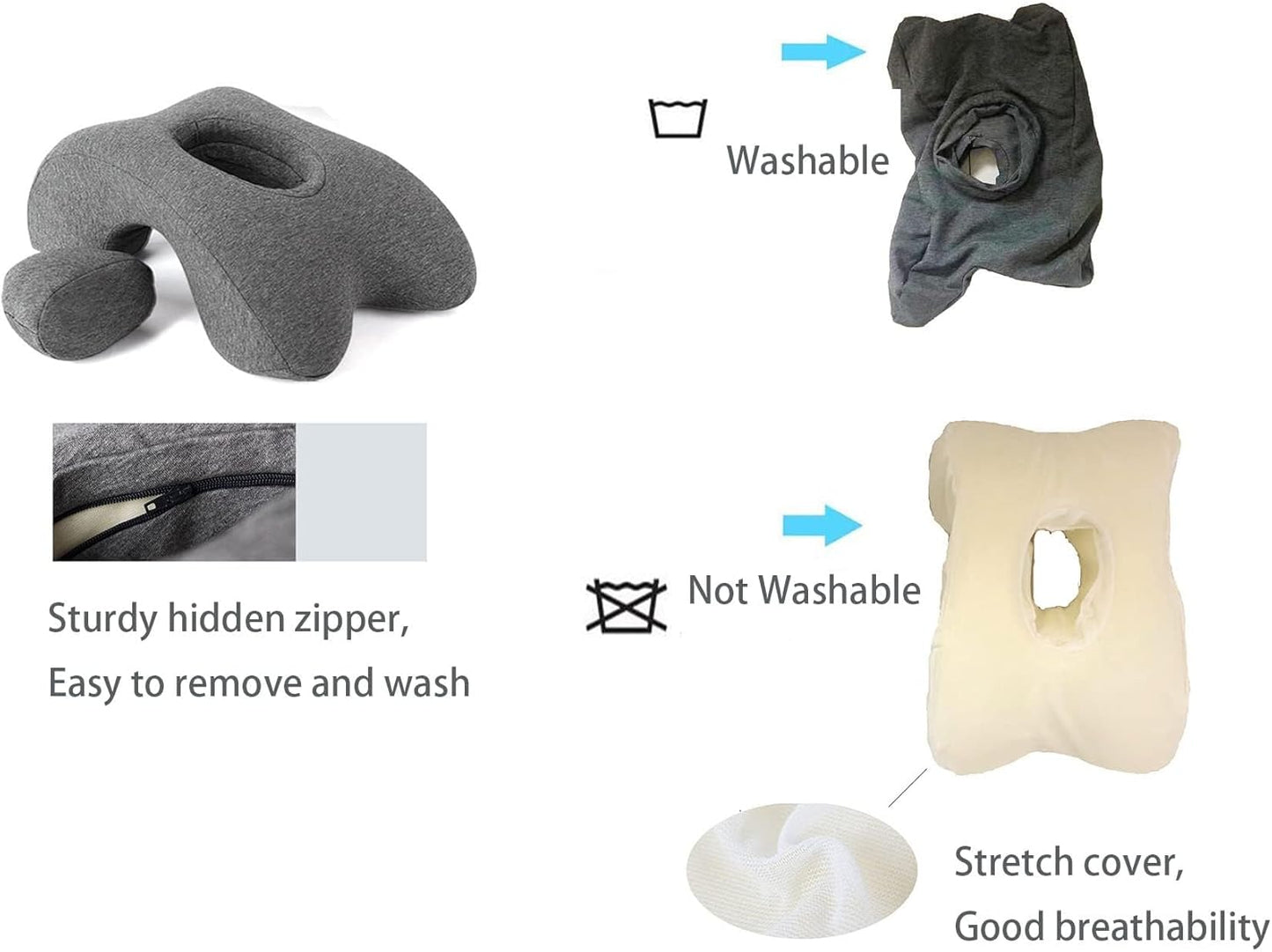 Fcare Desk Pillow for Napping, Travel Neck Pillow Memory Foam Wedge for Sleeping, Slow Rebound Back Pillow (Slightly Hard) for Slender Ladies & Teenagers, Comfortable Washable Velvet Cover