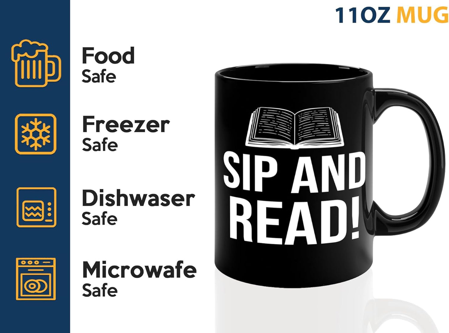 Book Lover Coffee Mug 11oz Black -Sip and Read - Bookworm Literature Library Book Lover Reader Booked Editor Intellectual Studious