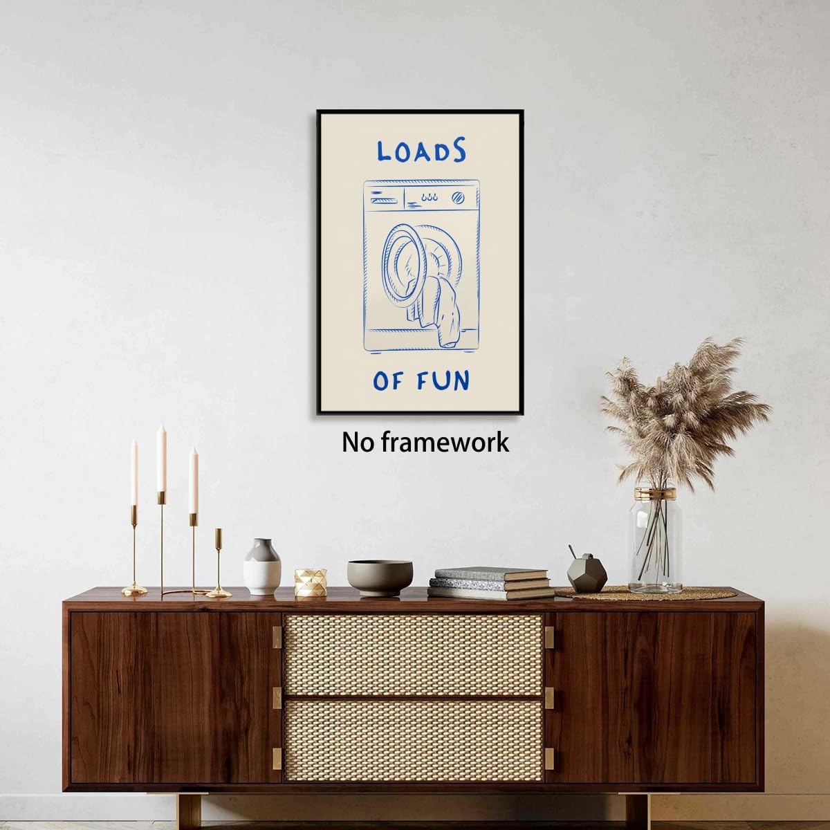 Funny Laundry Wall Art Loads Of Fun Poster Cute Quote Canvas Print Blue Minimalist Laundromat Pictures Painting Trendy Modern Home Hotel Rooms Decor 16x24inch Unframed