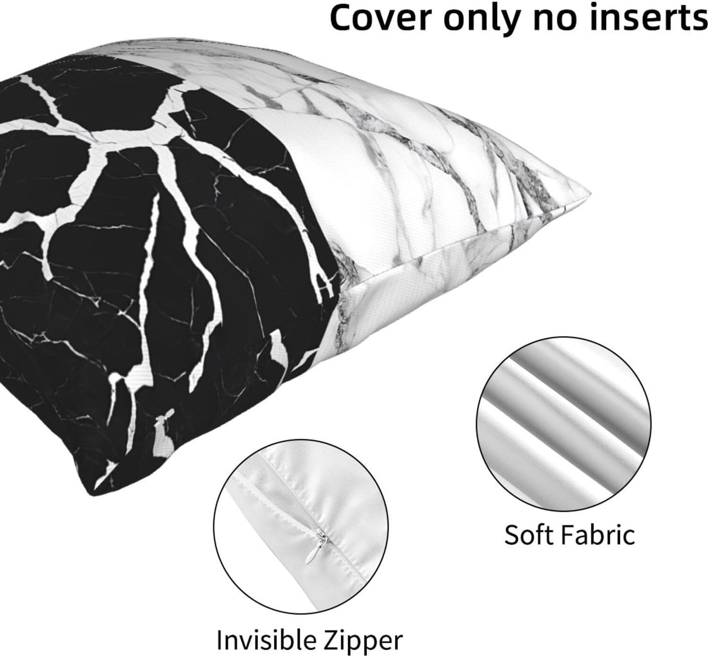 All-Season Square Pillow Covers 18"X18", Black White Marble, Decorative Throw Pillow Covers for Sofa Bed Couch, Hidden Zipper Cushion Cover, Square Lumbar & Accent Pillowcases for Home Decor