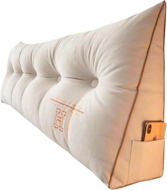 Large Wedge Headboard Bolster Pillow for Sitting in Bed Adult Wedge Cushion Backrest Lumbar Back Support Upholstered Daybed Sit Up Reading Pillow(Size:120x50x20cm,Color:White)