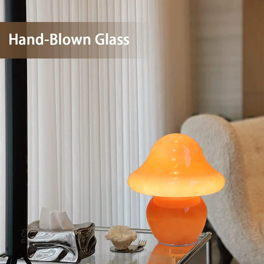 Mushroom Lamp Orange Glass Mushroom Table Lamp for Bedrooms, Living Room, Aesthetic Lamps for Bedroom, Cute Bedside Lamp