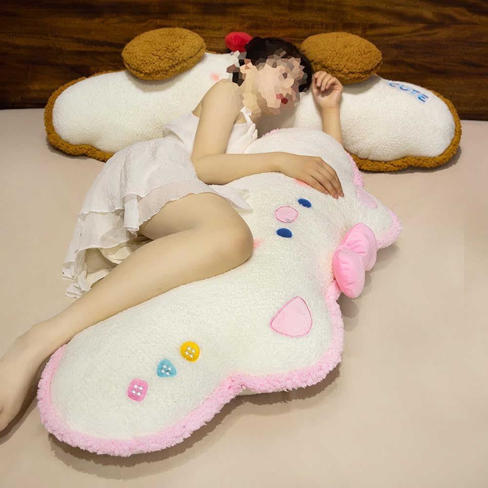 Cute Cartoon Plush Pillows Sofa Back Reading Rest Pillows Soft Bed Sleeping Head Neck Cushion Long Body Hugging Pillow (Brown, 90cm/35.43")