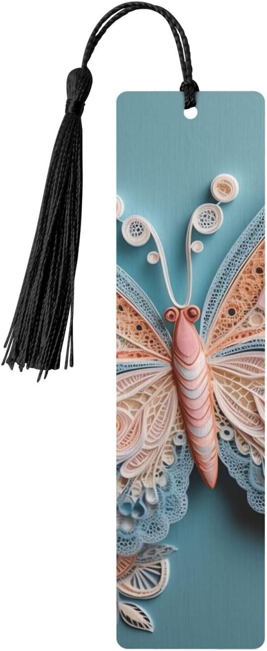 Lace Butterfly Bookmarks Gifts for Women Men, Wooden Bookmarks for Book Lovers, Vintage Book Marks Ornaments with Tassel, Unique Personalized Reading Page Markers Black