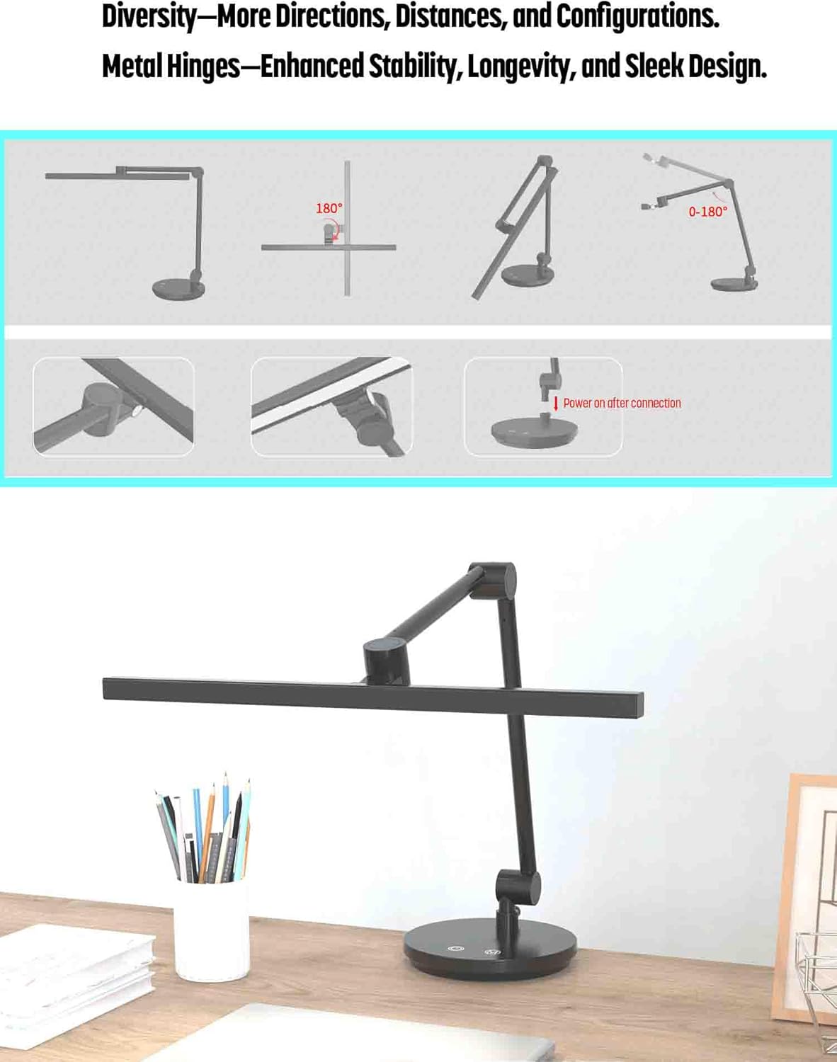 ArchDesk 18.9’ Desk Lamp: Dim, Warm~Cool White Adjustable, Anti-Glare, Sensor, 10W LED, Eye Protection, Foldable, Perfect for Painting, Design, Work, Study, Reading & Office (White)