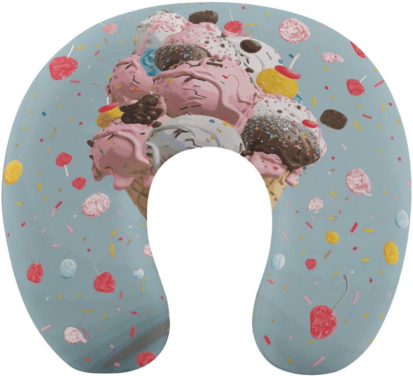 Sweet Ice Cream Neck Pillow Memory Foam U Shaped Pillows Portable Pillows for Shoulder Travel Head Support Pillow with Concealed Zipper for Airplane Car Home Office