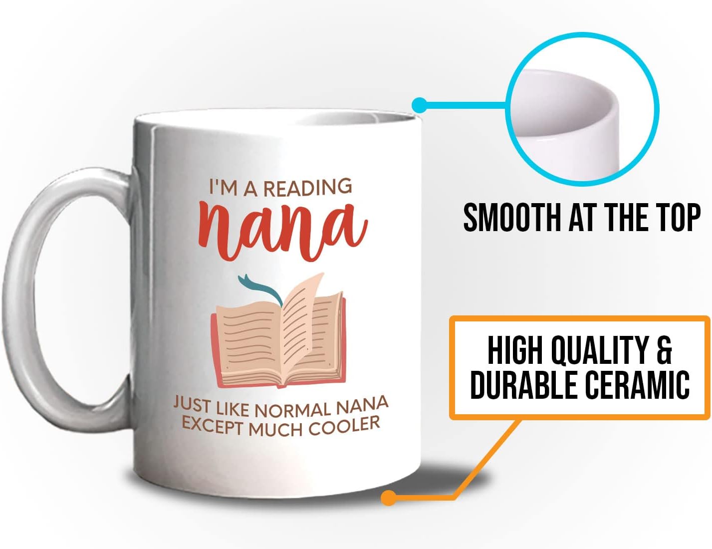 Bubble Hugs Book Lover Coffee Mug 11oz White - Reading Nana - Reading Reader Grandma Old Lady Book Lover Bookish Novelist Librarian Writer