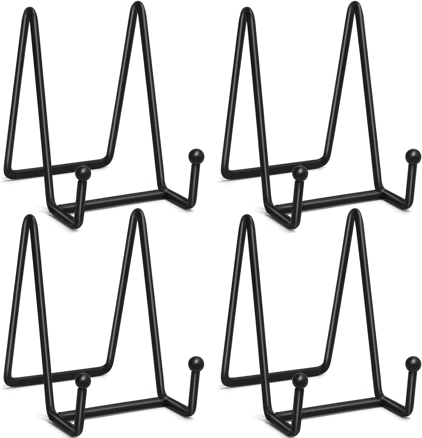 Ouskr 4 Pcs 4-1/4 Inch Plate Stands for Display, Metal Iron Picture Frame Holders Stand for Book Photo Small Easels Plaque Dish Art Tabletop Decorative Black
