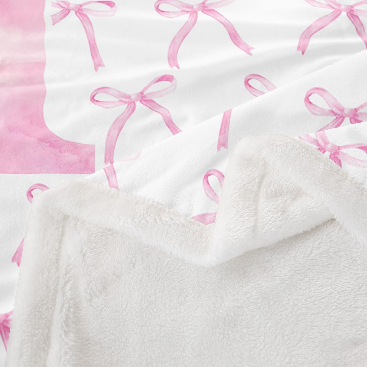 Cartoon Bowknot Kids Throw Blanket,Pink Bow Tie Letter P Knot Princess Girls Women Bed Blanket,Watercolor Bow Patchwork Pink White Fuzzy Blanket,Throw Size (50 x 60 Inches)