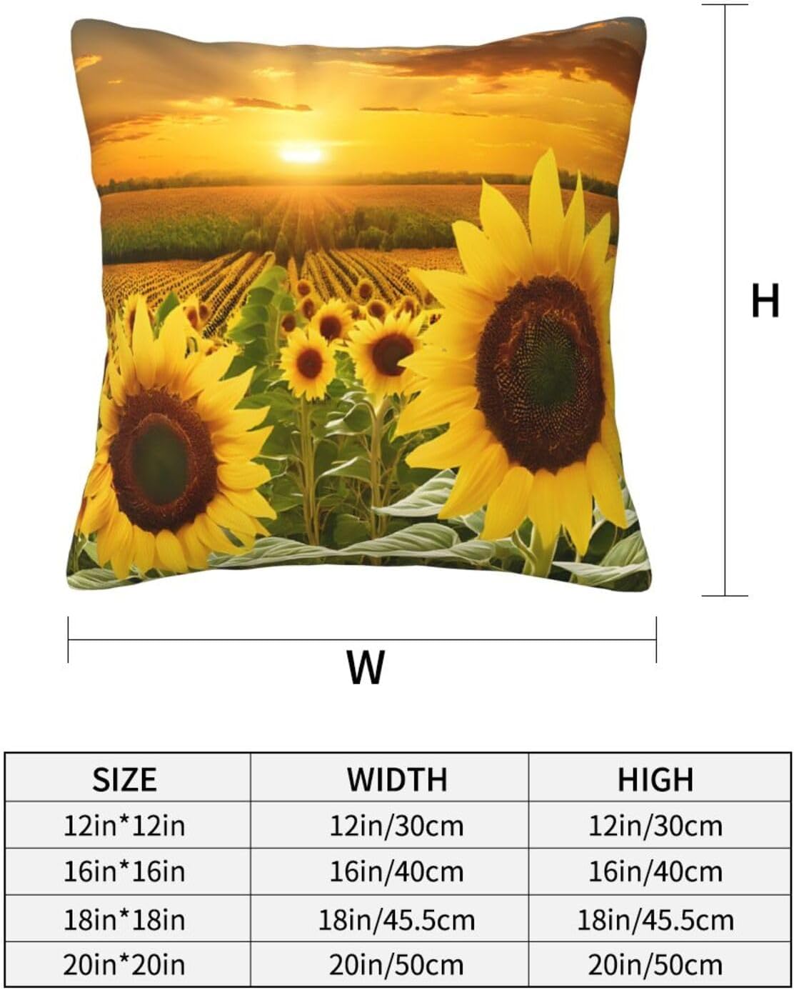 All-Season Square Pillow Covers 18"X18", Sunflower, Decorative Throw Pillow Covers for Sofa Bed Couch, Hidden Zipper Cushion Cover, Square Lumbar & Accent Pillowcases for Home Decor