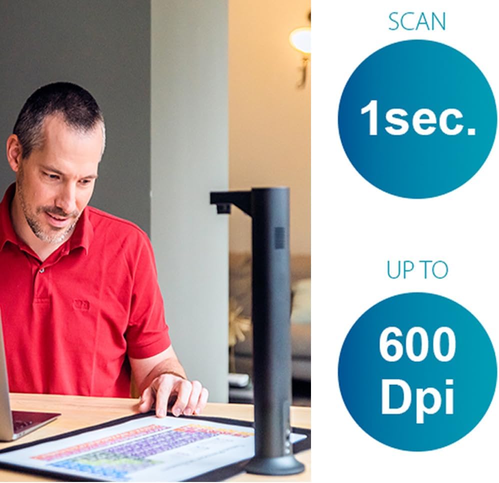 IRIScan Desk Document Scanner, Book Scanner - v7Bus:4K UltraHD,24MP, 600dpi,Portable Scanner,Visualizer,OCR, AI Flattening, Auto Scan, Erase Fingers, Free Readiris PDF Editor Win Mac