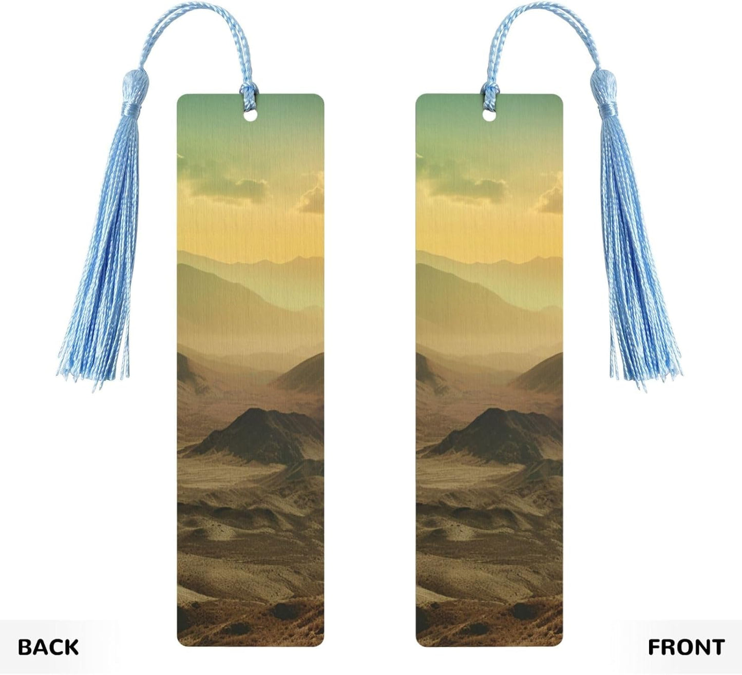 Sunset in Valley Bookmarks Gifts for Women Men, Wooden Bookmarks for Book Lovers, Vintage Book Marks Ornaments with Tassel, Unique Personalized Reading Page Markers Sky Blue