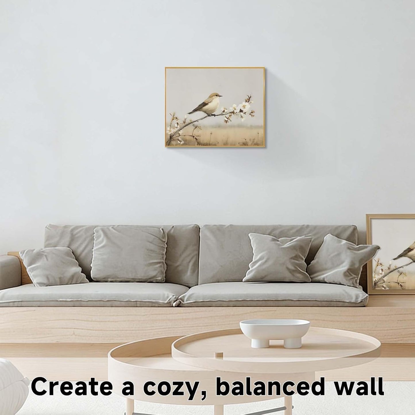 jeecalart Bird Wall Art Print, Neutral Nature Artwork, Oil Painting Style Bird on Branch, Minimalist Farmhouse Wall Decor, Unframed, 11x14 Inch
