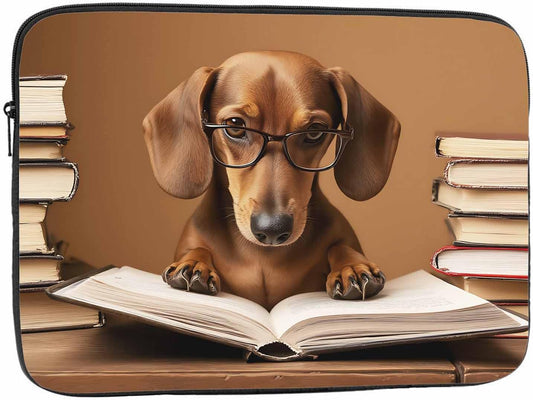 Laptop Sleeve Bag 15.4 15.6 Inch,Dachshund Professor Reading A Book Funny Dog Animal Protective Polyester Computer Cases Laptop Cover Briefcase Bag Tablet Travel Cover