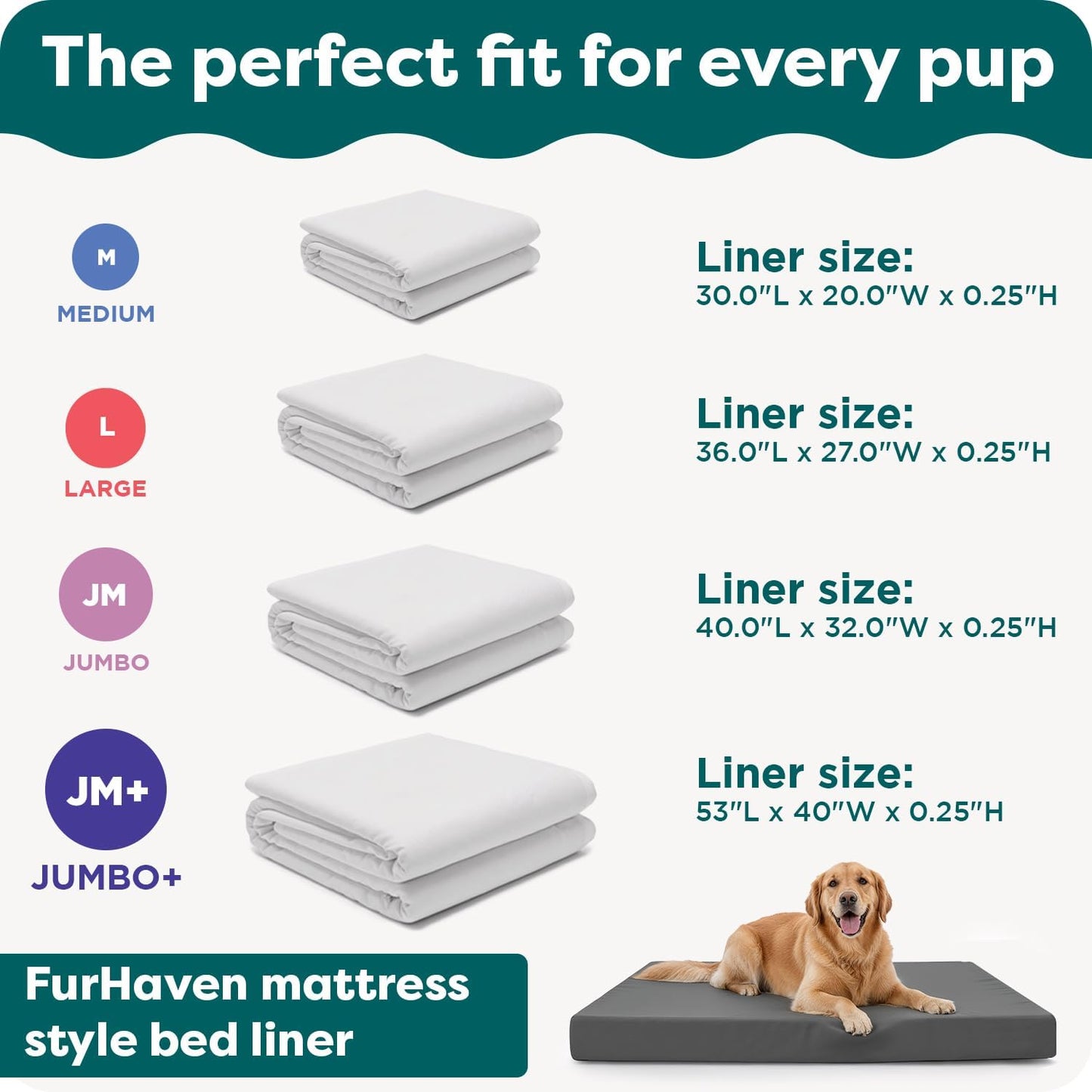 FurHaven Dog Bed Liner for Large Dogs, Water-Resistant Foam Protector with Quiet No-Crinkle Cover Design, Easy to Clean, Jumbo XL, Coated Polyester, White
