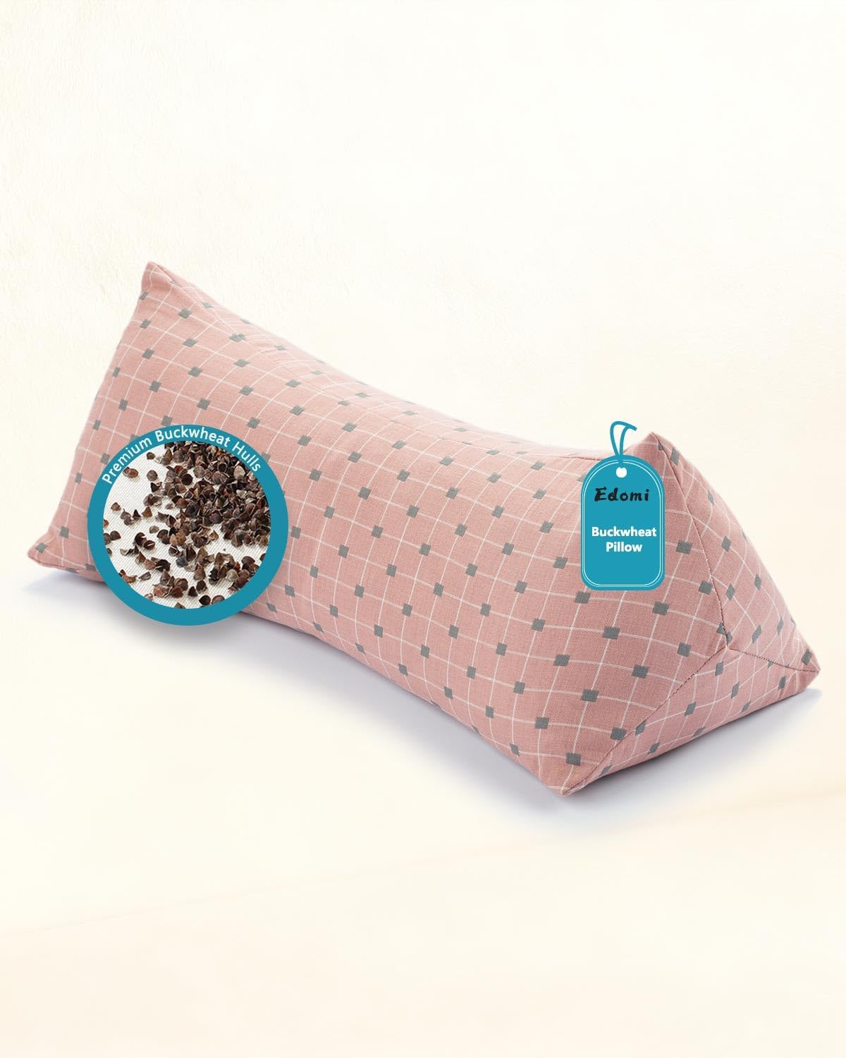 Cervical Buckwheat Roll Pillow for Sleeping,15.7"x5.9" Buckwheat Hulls Pillows Filling, Triangle Pillow for Neck Support Yoga Bolster, Adjustable Fill for Neck Pain Relief,Pink