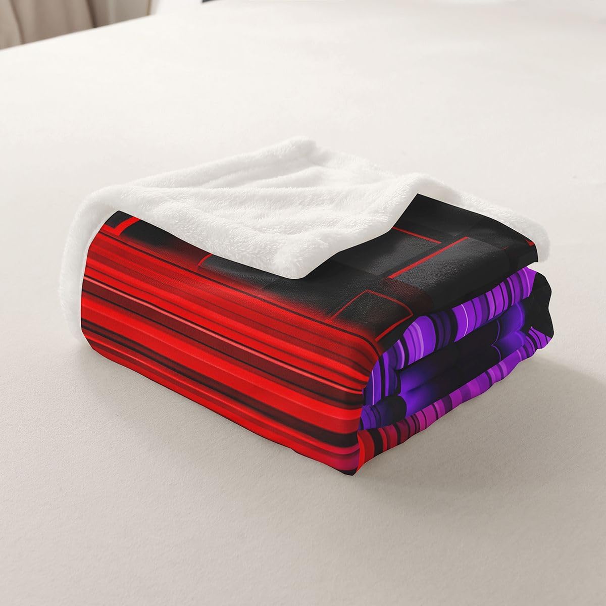 Feelyou Red Purple Sherpa Throw Blanket for Couch Geometric Super Soft Cozy Fleece Modern Abstract Art Blanket for Winter, Plush Throw Luxury Baby 30"x40" Strip Lines All Season