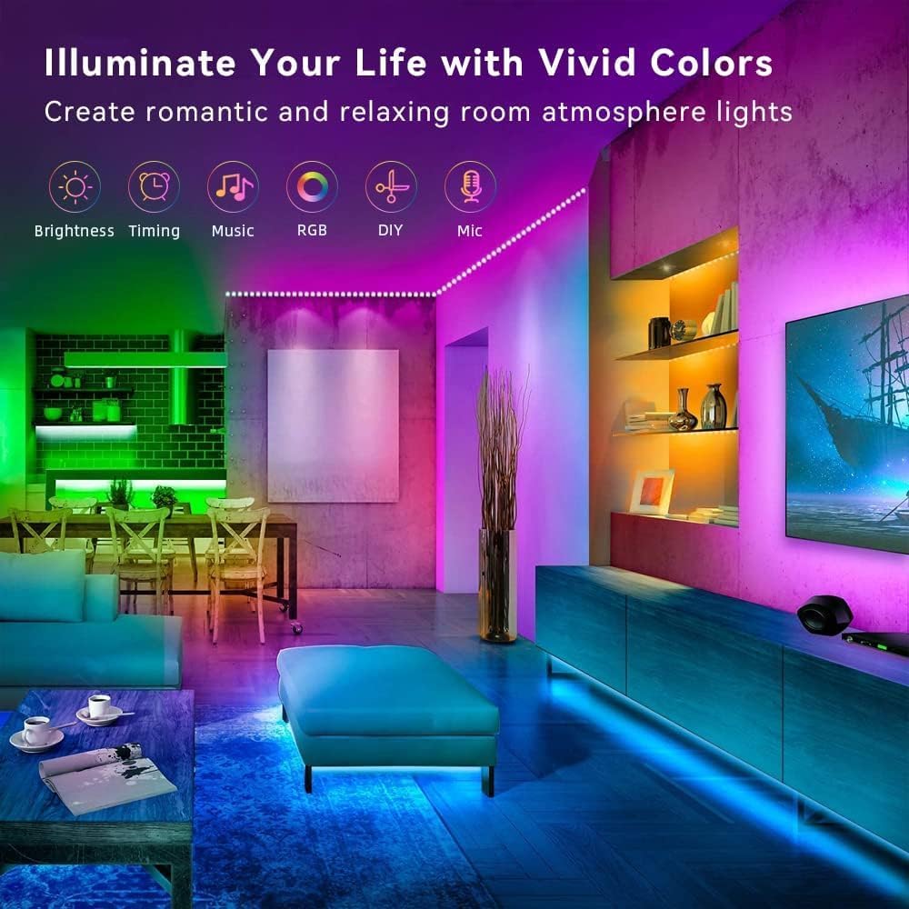 100FT Smart LED Strip Lights , RGB Strip Lights Sync to Music with 40 Key Remote Controller LED Lights for Bedroom, Christmas Lights decration (Multi-Colored, 100FT)