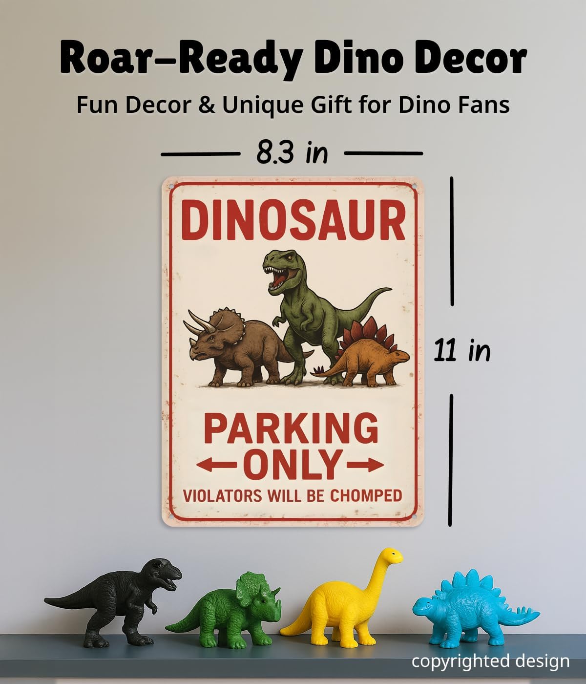 Dinosaur Parking Only Metal Sign – Dinosaur Room Decor for Boys, Dino Wall Bedroom Decor for Boys – 11×8.3″ Aluminum Dino Decorection for Toddler Boy Room, Birthday Party, Nursery, Playroom & Classroom Opix Design