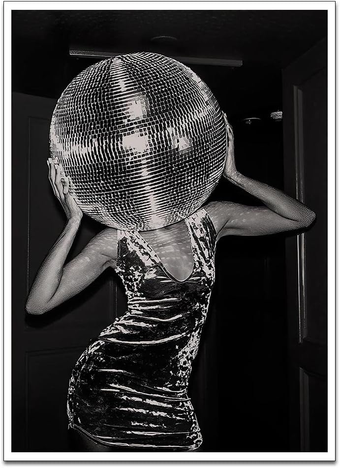 Music Aesthetics Poster Prints Funny Black and White Canvas Wall Art Trendy Retro Music Party Funky Wall Decor for Living Room Bar 12x16in Unframed