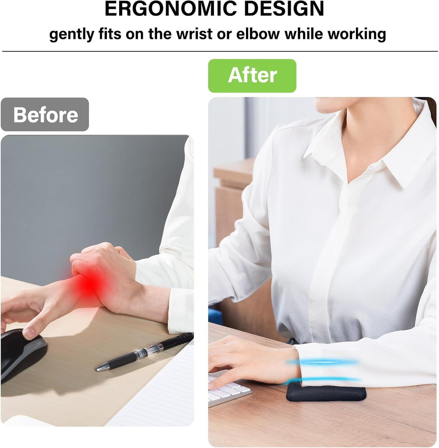 MOSISO Wrist Rest for Laptop, 2 Pcs Ergonomic Keyboard and Mouse Wrist Support Pads with Memory Foam, Non-Slip Base Square Elbow Pillow, Elbow Cushion Armrest Pad for Home Office, Black