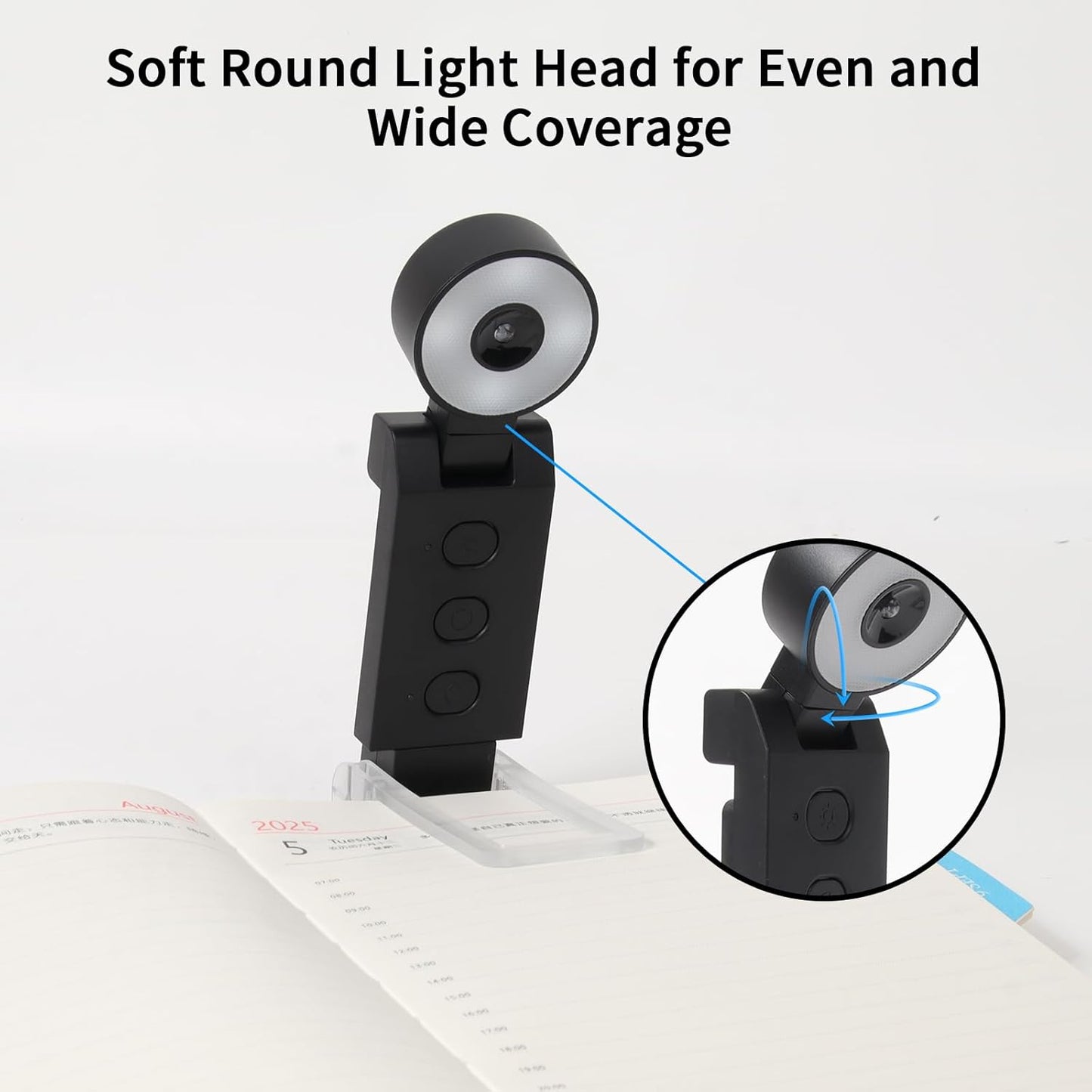 Book Light,USB Rechargeable Clip-On Reading Light,30 Adjustable Modes,Eye-Caring,Flashlight with Timer, Perfect for Book Lovers/Travel(Black, Round)