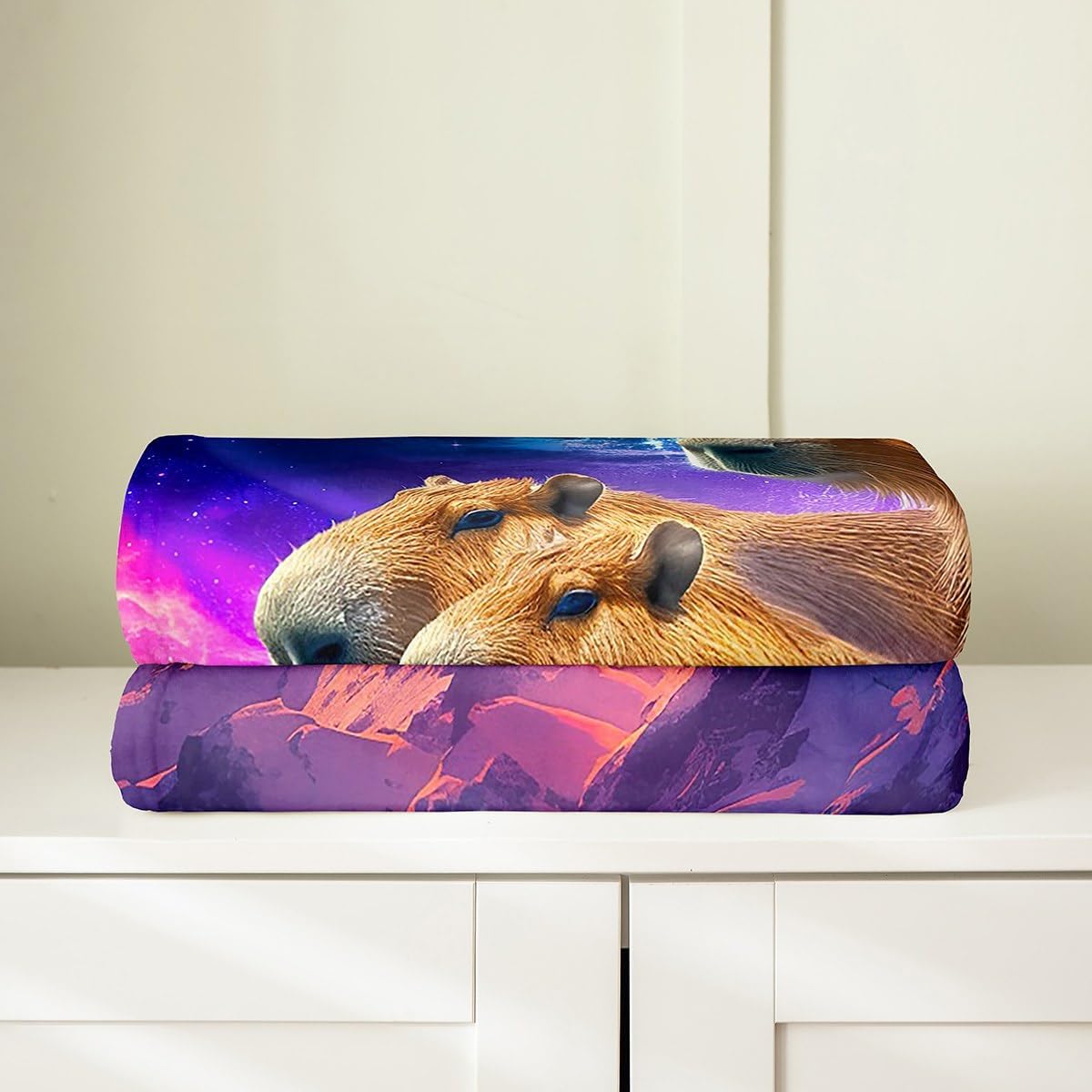 Capybaras Blanket for Kids Teens Travel Sofa Bed, Funny Rodent Animals Fleece Blanket, Cute Pet Capybaras Throw Blanket for Boys Girls, Galaxy Starry Moon Fuzzy Blanket Home Dorm Decor, Queen Size