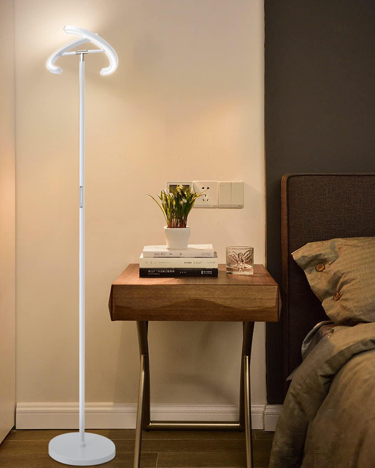 White Floor Lamp, Modern Stepless Dimmable Standing Lamp 3000-6000K, 20W LED Rotatable Reading Tall Lamp, Touch & Remote Control Uplighter Floor Lamps for Living Room Bedroom Office