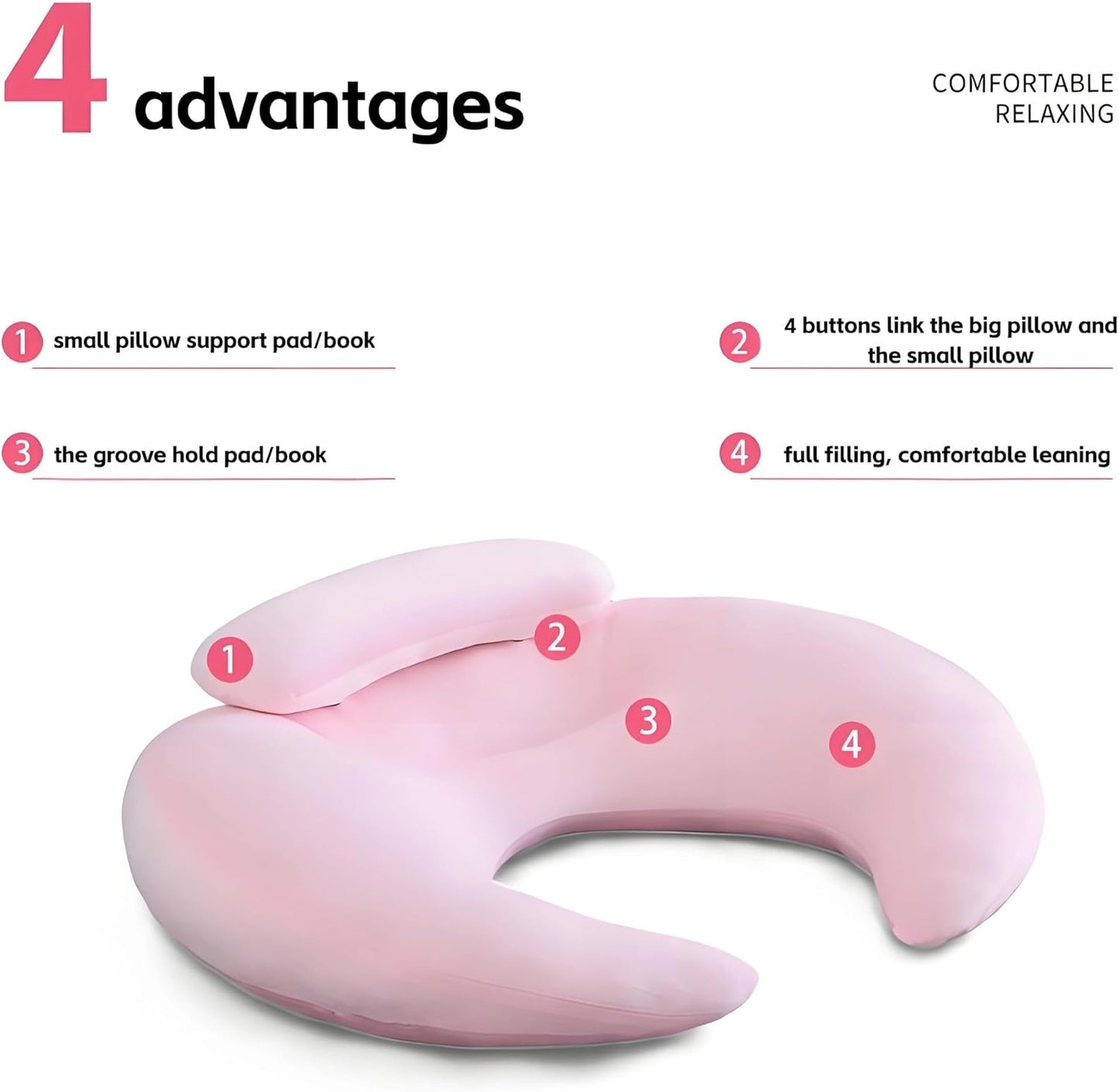 Lap Reading Gaming Crochet Pillow Arm Rest with Support for Book Pad（Pink）