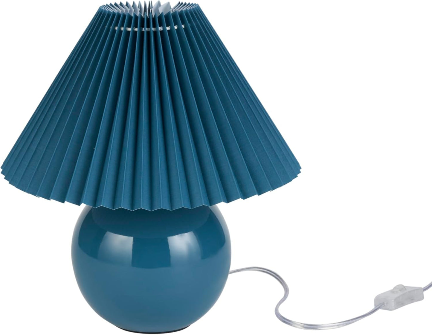 Nourison Home 13" Blue Ceramic Round Lamp with Pleated Shade for Bedroom, Living Room, Console, Entryway
