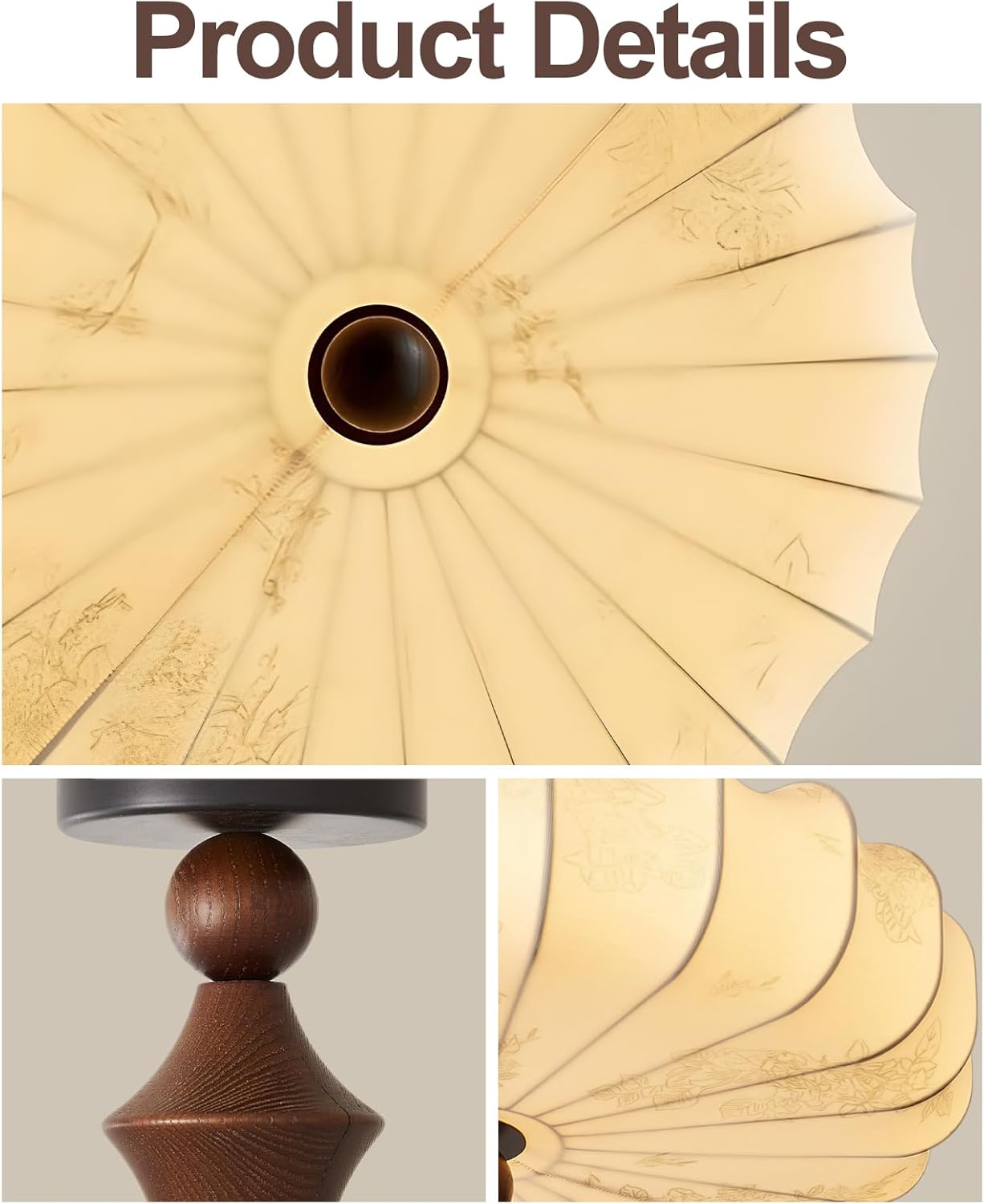 Fabric Lampshade Semi Flush Mount Ceiling Light with Wooden Accents,Brightness Dimmable & 3 Temperature,⌀ 11.8"