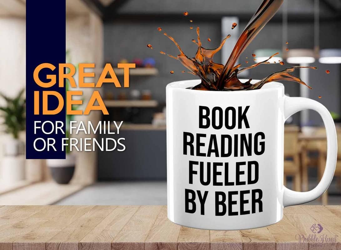 Hobby Beer Lover Coffee Mug 11oz White - book reading fueled by beer - Mountain Biking, Bike Riding, Bicycling Lover, Cycling Bike Enthusiast, Road Bike