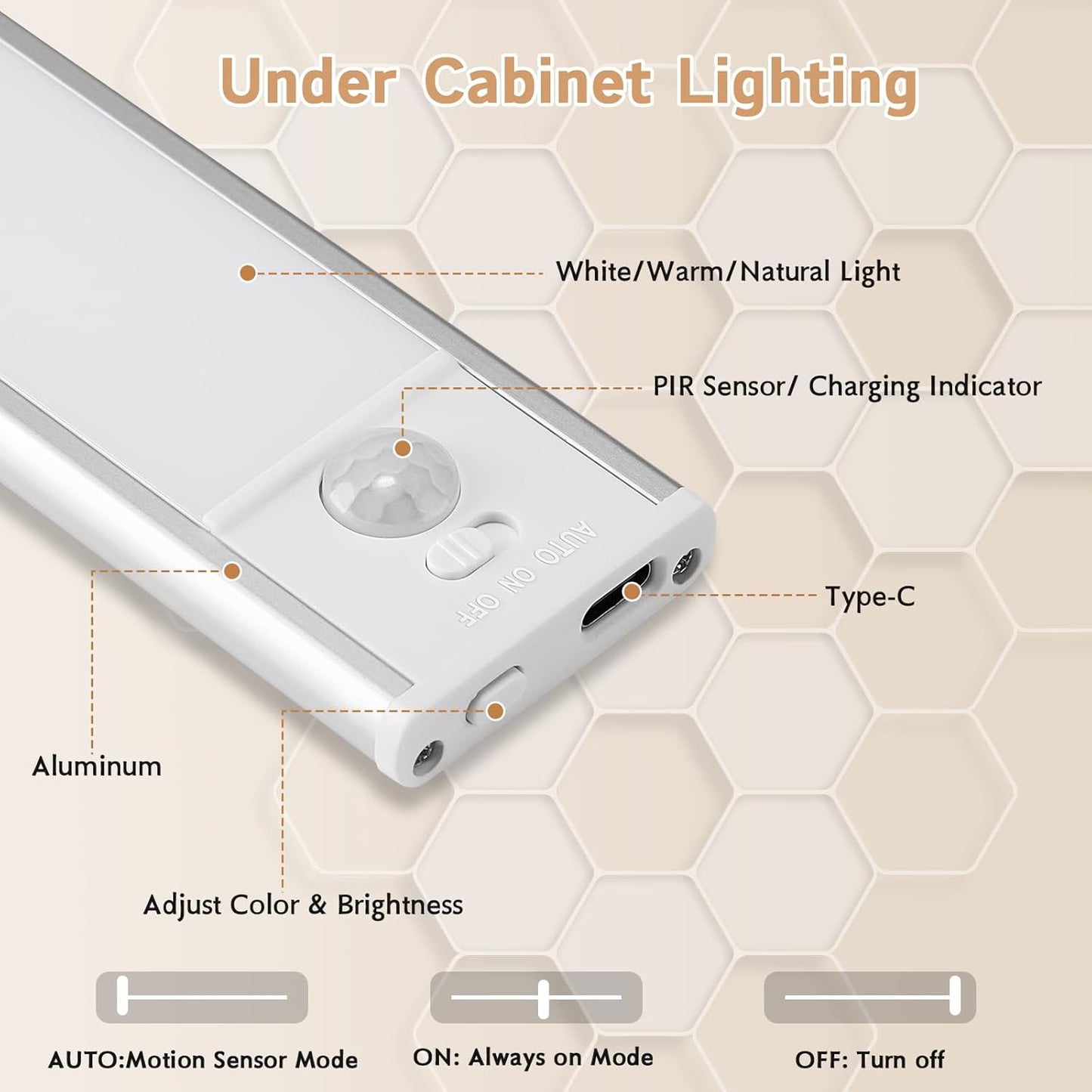 Under Cabinet Lighting Wireless, 4Pack Motion Sensor Light Indoor with 3 Color Temps, Dimmable Closet Lights Battery Operated, LED Magnetic Light, Rechargeable Under Counter Lights for Kitchen Stairs
