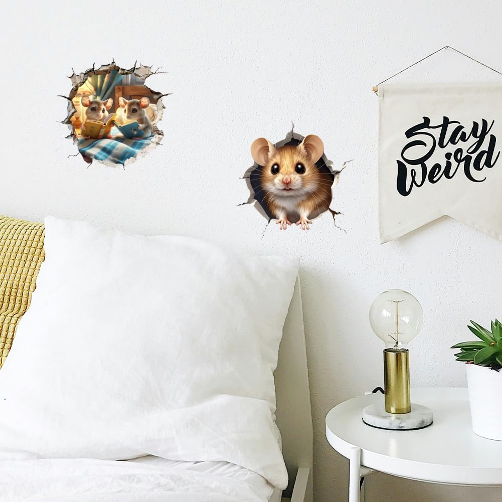 Peacoblue Mouse Hole Wall Stickers Decals Decor Removable Peel and Stick, 1 Sheet 11.8" x 23.6" Vinyl 3D Wall Murals for Bedroom Living Sewing Room Classroom Playroom Bathroom Home