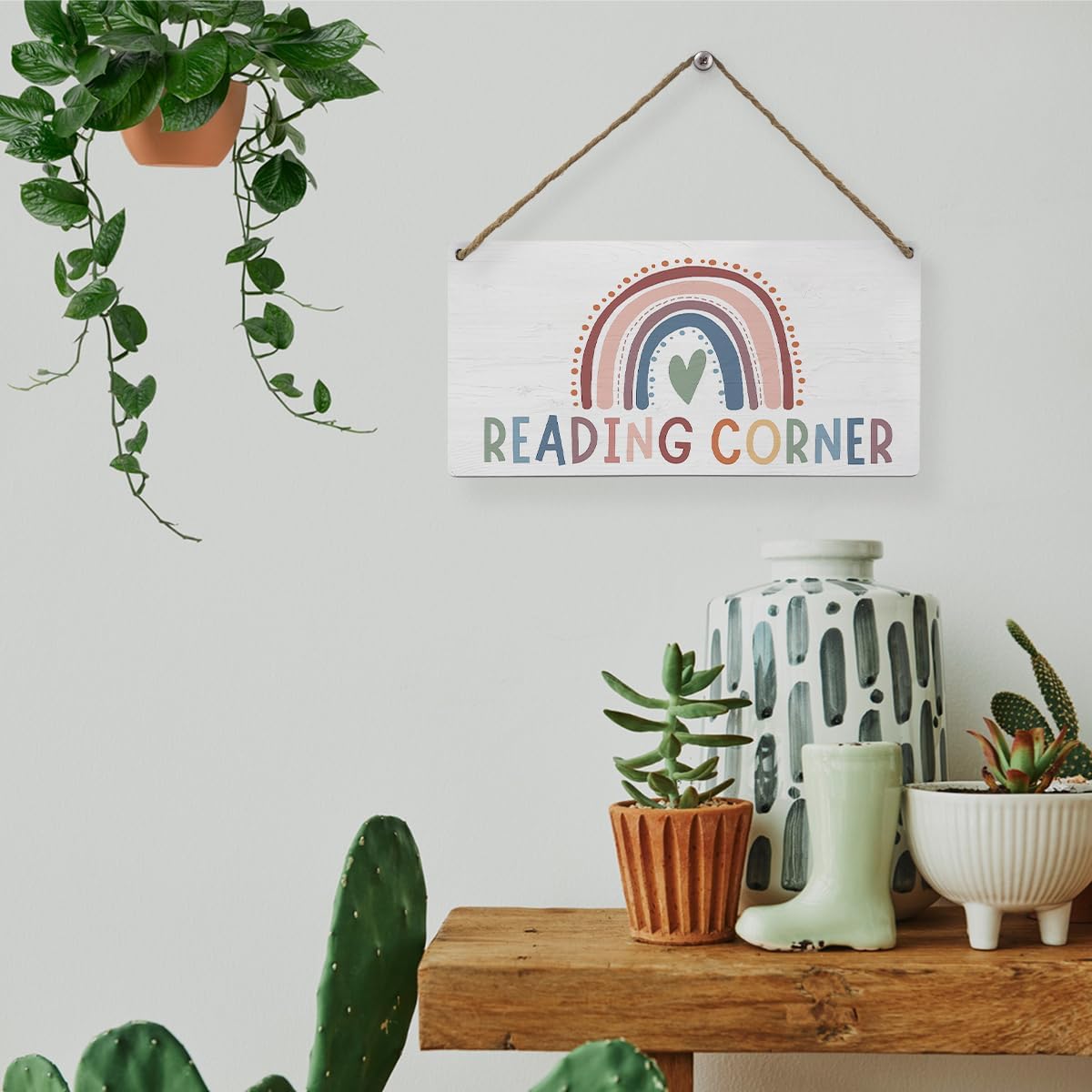 Mtrgdn Reading Corner Decor for Classroom,Boho Rainbow Classroom Wall Decor,Reading Nook Reading Corner Wall Hanging Sign for Homeschool Library Nursery Kids Room,12x6 Inch