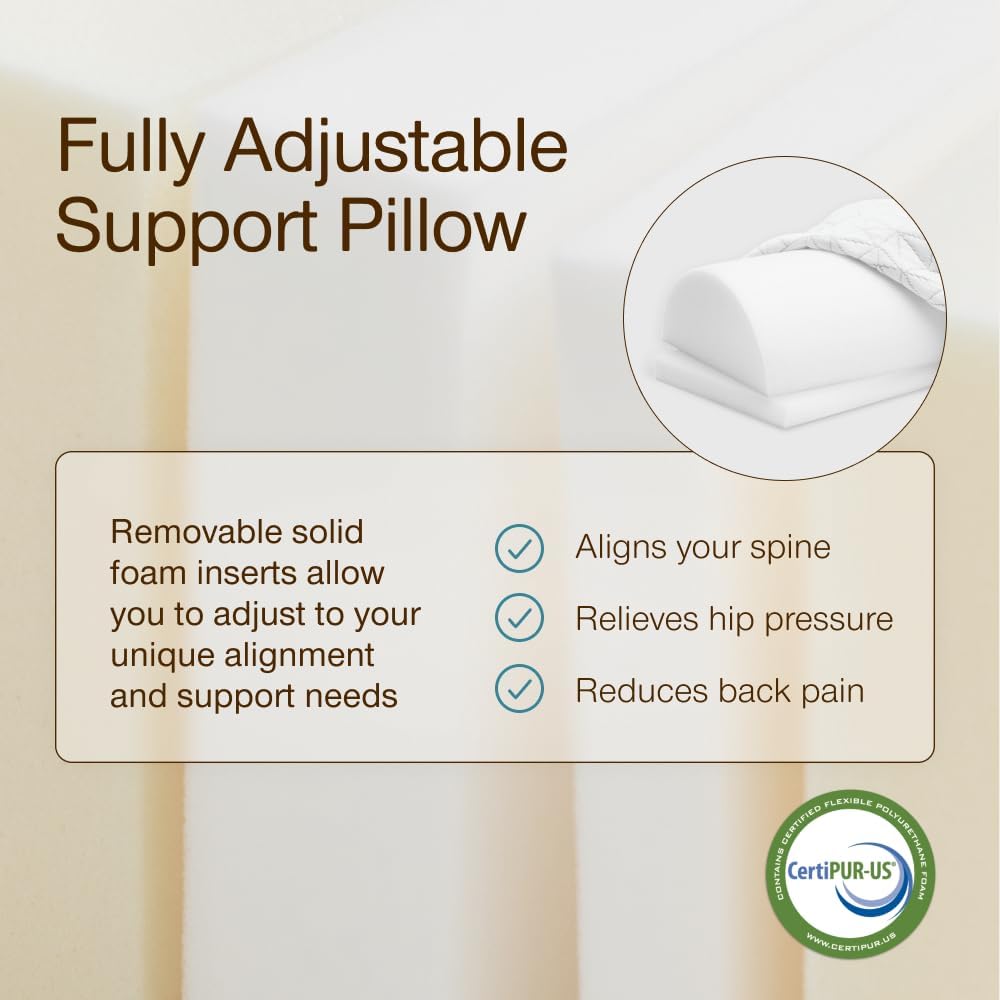 Coop Home Goods Four Position Adjustable Support Pillow, 21 x 8 Half-Moon Shape with Memory Foam Insert, Wedge Pillow for Knee, Leg, Neck, Lumbar and Pressure Points Support