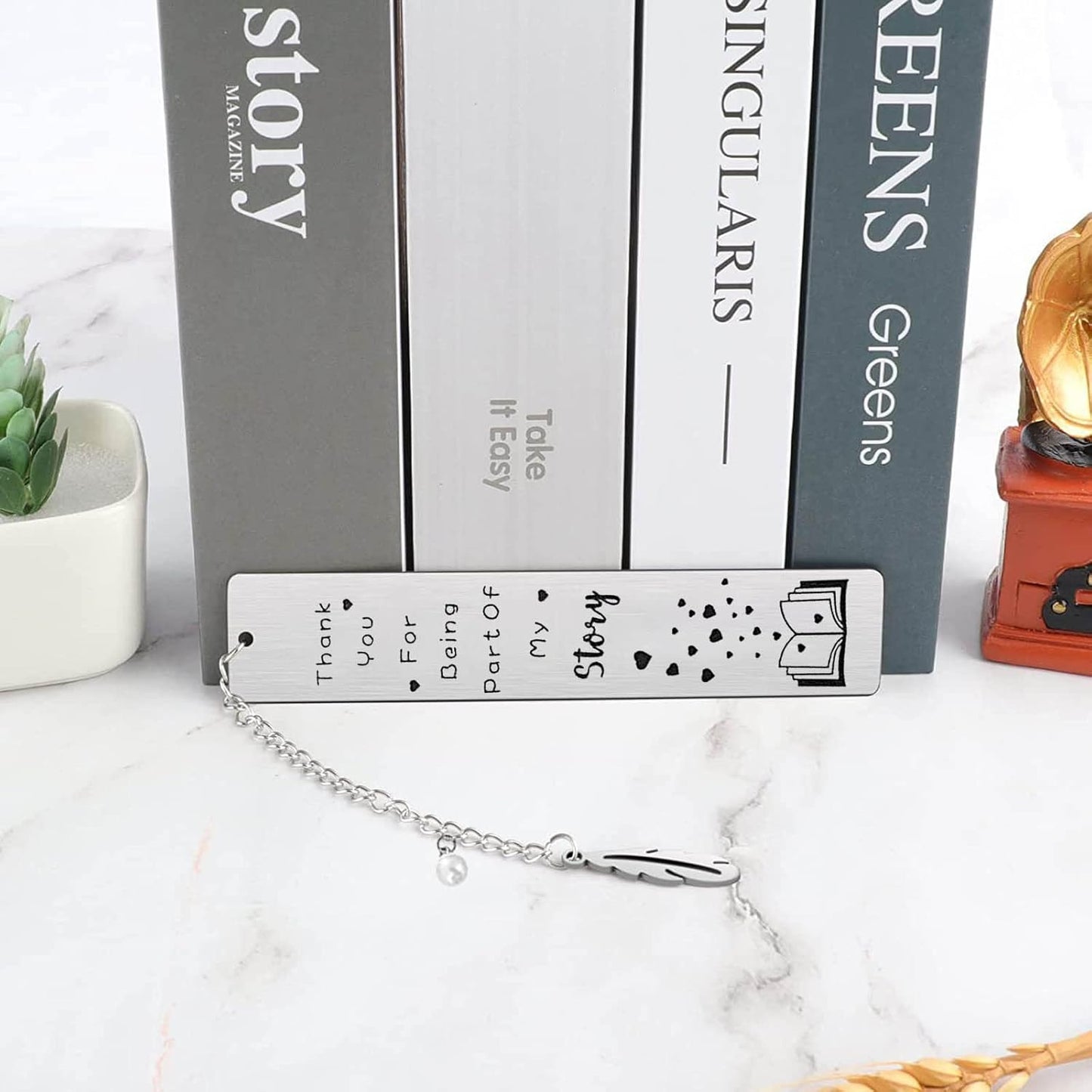 Metal Bookmark, Engraved 'Thank You For Being Part Of My Story', Stainless Steel, Silver, 5.11 x 1.02 Inches, 1 Count