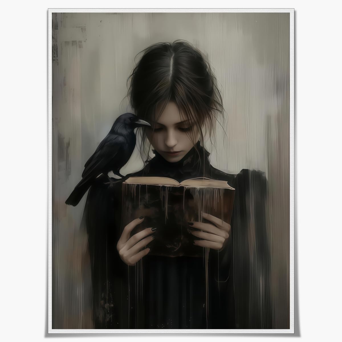 Dark Academia Wall Art Vintage Victorian Woman Reading Book Painting Gothic Academia Wall Decor Dark Moody Girl Canvas Art Poster for Bedroom Living Room Dorm Library Corner 12x16inch Unframed