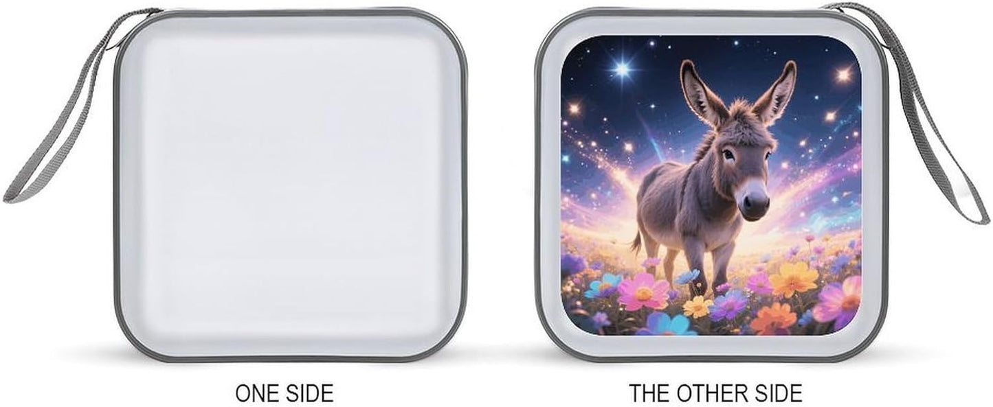 Donkey in Magic Blooms CD Case Portable Zipper CD Case 40 Capacity Hard Plastic DVD Cases Holder Large Storage Disc Wallet Bag for Car Home Travel DVD Collection Bag
