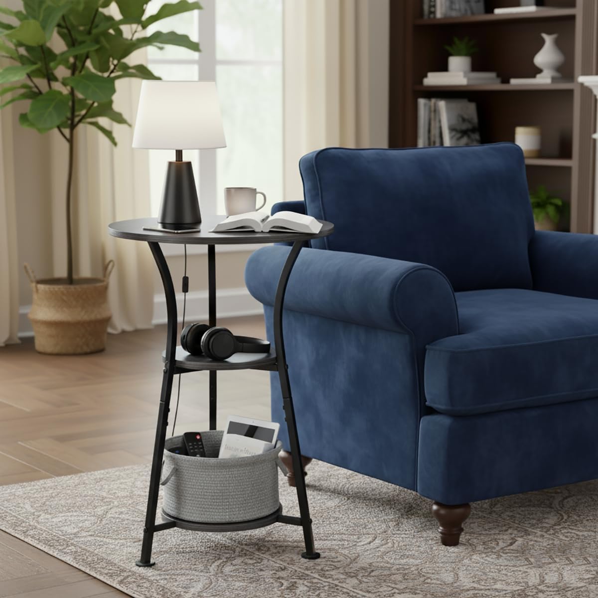 Dulcii Small Round End Table for Narrow and Small Space, 3-Tier Round Accent Couch Beside Table, Modern Side Table Corner Sofa Table Nightstand for Living Room Bedroom,Grey