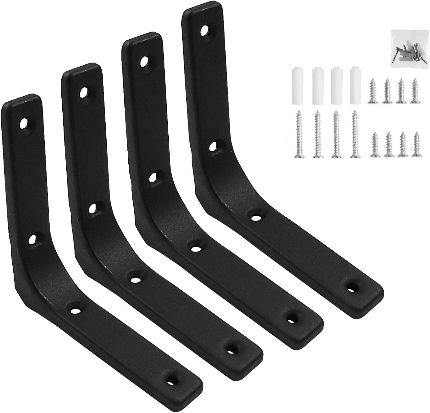 4 Inch Black Shelf Brackets, Set of 4, Minimalist Heavy-Duty Metal L Brackets for Wall Mounted Floating Shelves, Modern Decorative Corner Brace for DIY Bookshelf, Kitchen (4x4)
