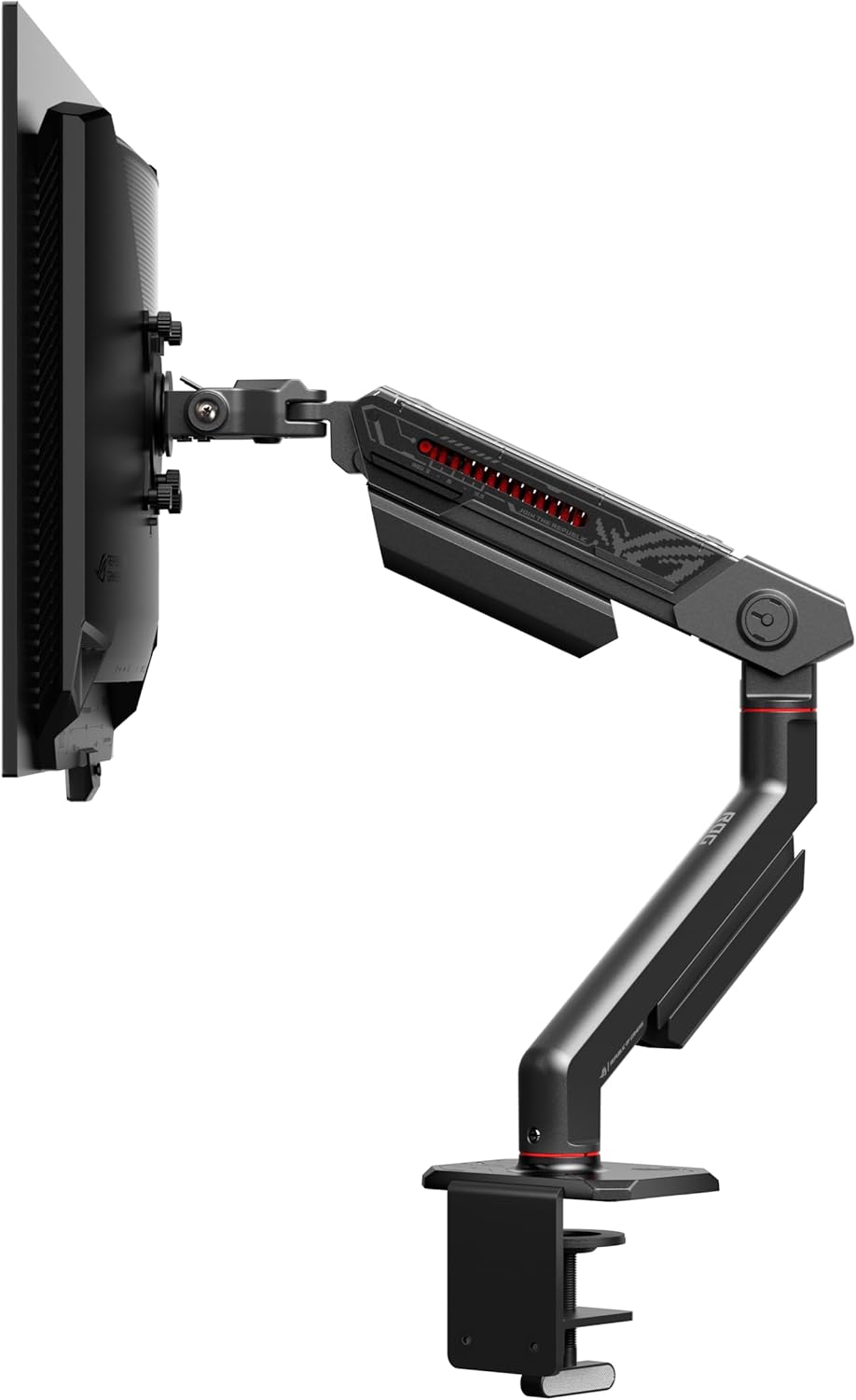 ROG Ergo Monitor Arm (AAS01R) – Mechanical Spring Monitor Mount with Desk Clamp and Grommet Mount, Holds Up to 49-inch* Within 13.5kg, Pivot/Swivel/Tilt/Rotation/Height Adjustable, VESA 100 x 100 mm